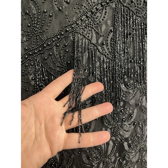 Vtg Black Beaded Cocktail Dress‎ Sz Small Silk Flapper Fairy Whimsigoth Prom - Picture 4 of 13